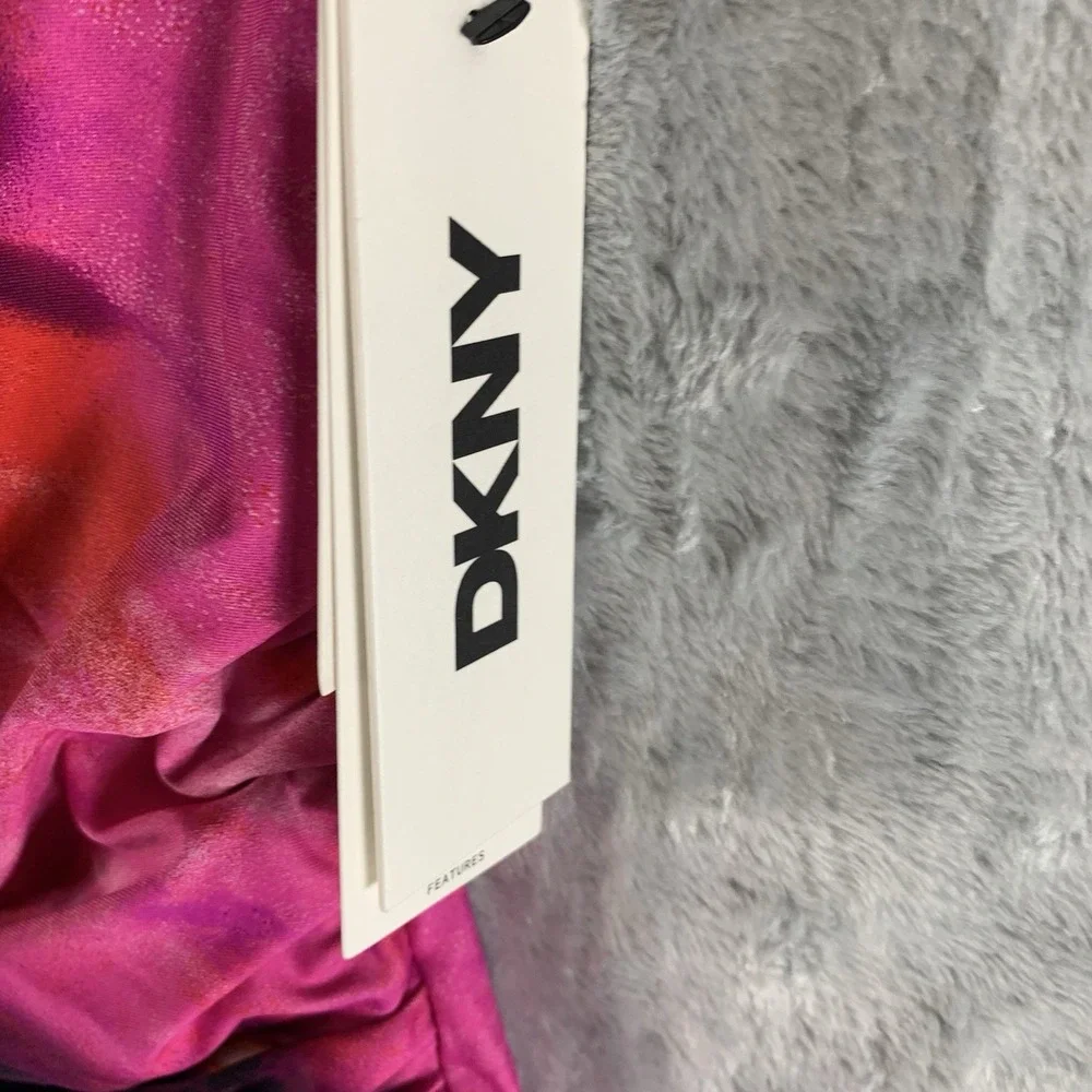 DKNY Women's Swimsuit M One Piece Pink Abstract Mirage Halter Tie Neck NWT - Picture 3 of 7